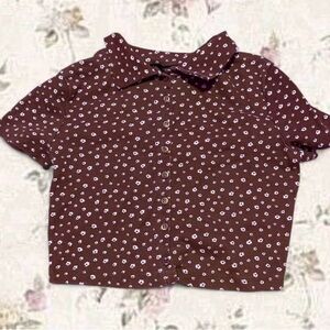 Brown Floral Button-Up Crop top